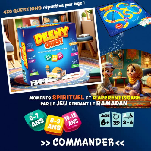 Deeny Quest 420 questions réparties par âge – Jeu de société éducatif Islamique